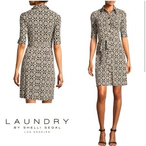 Laundry by Shelli Segal Black White Beige Geo Pattern Dress, Size 4
